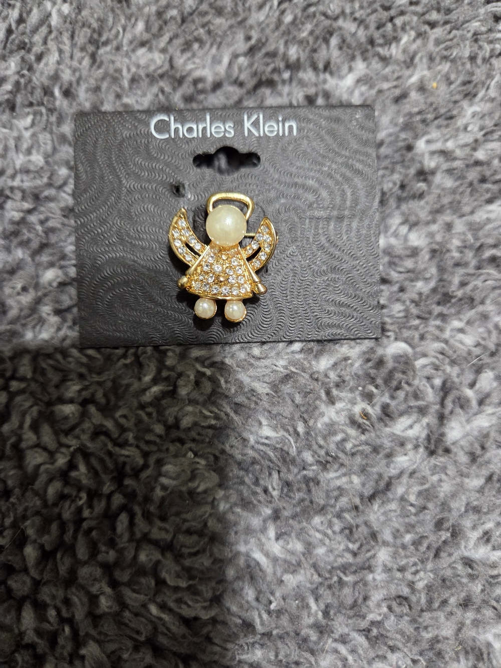 Charles Klein Gold-Tone Angel Pin with Pearls and Crystals